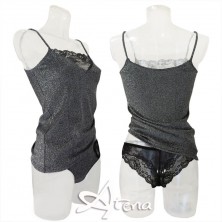 RossoPorpora completino donna top lurex brillante nero Class CD770