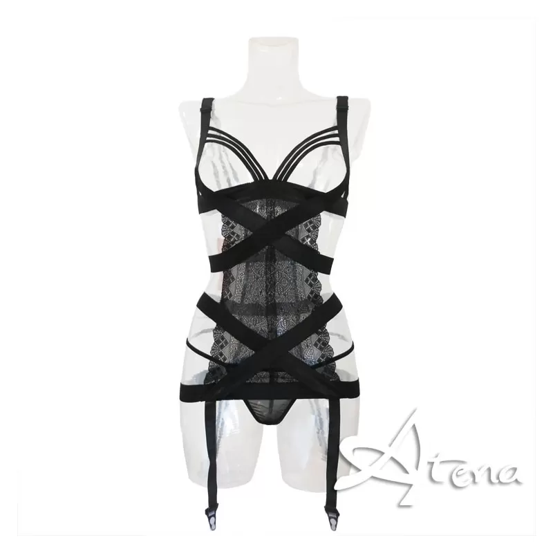 Ensemble Lingerie Sexy Guêpière, String Et Bas Résille Noir Taille L - Etam, Neuf Avec étiquettes