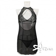 Completo intimo babydoll in tulle taglio foglia + perizoma filo 1838 Softline