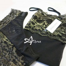 Canottiera + slip brasiliana con pizzo lurex oro 8054 MagicDream - completino intimo donna