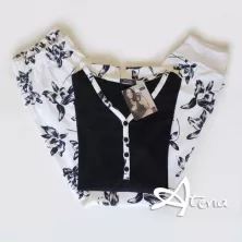 Pigiama donna estivo pantalone fiorato Intimami ID569 bianco e nero