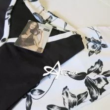 Pigiama donna estivo pantalone fiorato Intimami ID569 bianco e nero
