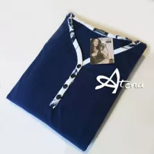 Pigiama donna estivo pantalone fiorato Intimami ID569 bianco e blu