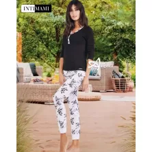 Pigiama donna estivo pantalone fiorato Intimami ID569 bianco e nero