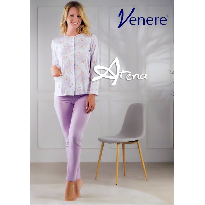 Pigiama donna aperto lilla con fiore giglio Venere 3082
