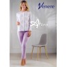 Pigiama donna aperto lilla con fiore giglio Venere 3082