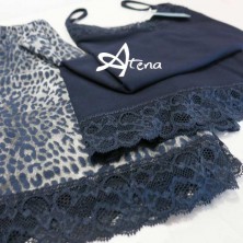 Pigiama donna animalier top + shorts Blu e grigio MagicDream 8120