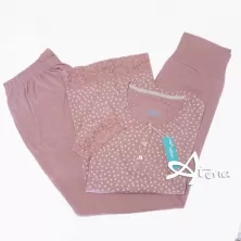 Pigiama donna rosa Infiore VAT 462 jersey stampato cuoricini e pizzo