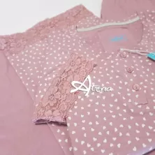 Pigiama donna Infiore VAT 462 jersey stampato cuoricini e pizzo