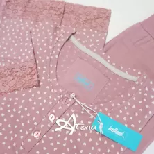 Pigiama donna Infiore VAT 462 jersey stampato cuoricini e pizzo