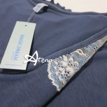 Pigiama Fibra Bamboo MagicDream 8117 con pizzo azzurro perla - pigiami