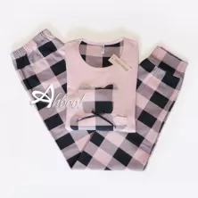 Pigiama da donna rosa quadrotti MagicDream in Carbon Brushed invernale