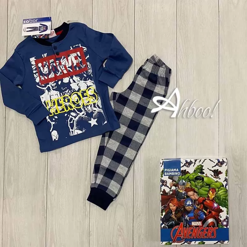 Pigiama bambino Marvel invernale pantalone quadrotti avio