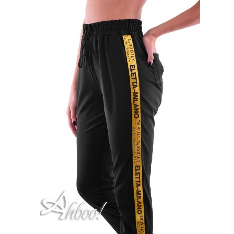 Pantalone vita alta sportivo donna Eletta Milano banda arancione