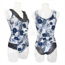 Canottiera + slip mutandina in cotone arabesque con pizzo nero MagicDream