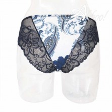 Canottiera + mutanda slip donna in cotone arabesque con pizzo nero MagicDream