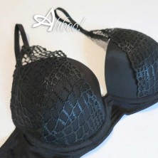 completino intimo donna nero con sexy reggiseno pushup + slip brasiliana Lormar