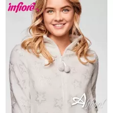 Pigiama donna invernale in coral stellato con zip e pom pom Infiore