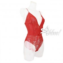 Jadea body rosso lingerie sexy in pizzo e tulle trasparente