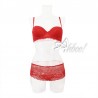Jadea rosso reggiseno a balconcino + culotte in pizzo e tulle pois completino intimo
