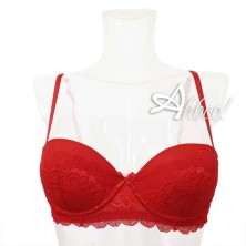 Jadea rosso reggiseno a balconcino + culotte in pizzo e tulle pois