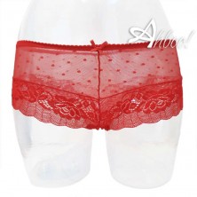 Jadea rosso reggiseno a balconcino + mutande culotte in pizzo e tulle pois