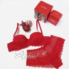 idea regalo natale Jadea rosso reggiseno a balconcino + culotte in pizzo e tulle pois