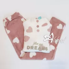 Pigiama donna caldo in soffice coral con cuori e scritta oro Infiore La Nuit