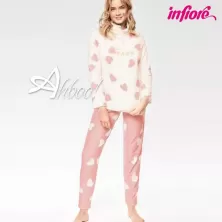 Pigiama da donna in soffice coral con cuori e scritta oro Infiore La Nuit