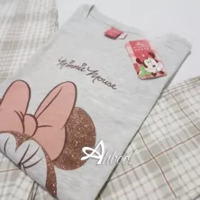 Pigiama donna estivo Minnie Disney pantalone tartan glitter rame ficco rosa