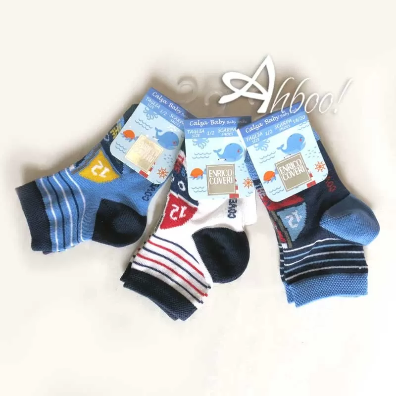 Calze corte bambino cotone Enrico Coveri fantasia righe con barchetta