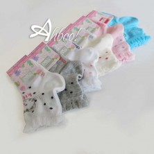 Calze corte bambina cotone con gattino e pois grigio melange