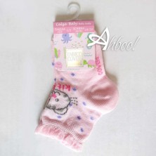 Calze corte bambina rosa cotone con gattino e pois