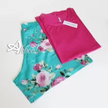 Pigiama estivo con fiori top + shorts verde o skyn rose MagicDream