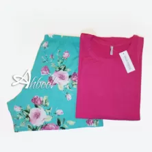 Pigiama estivo con fiori top + shorts verde e fucsia MagicDream