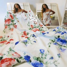 Camicia da notte donna babydoll in fibra mussola floreale MagicDream corallo e lapis