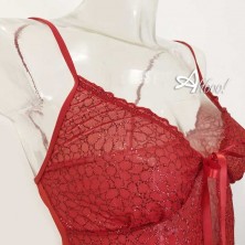Jadea babydoll rosso in tulle glitter dettaglio coppa