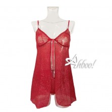 Jadea babydoll rosso in tulle glitter + brasiliana