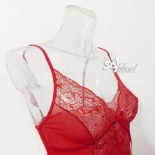 Jadea babydoll rosso in tulle e pizzo dettaglio
