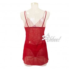 Jadea babydoll rosso in tulle e pizzo + perizoma