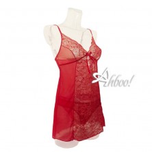 Jadea babydoll rosso in tulle e pizzo + perizoma