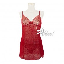 Jadea babydoll rosso in tulle e pizzo + perizoma