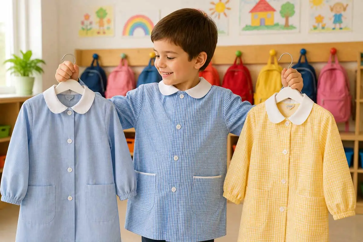 Bambino sceglie il colore del grembiule per asilo e scuola materna
