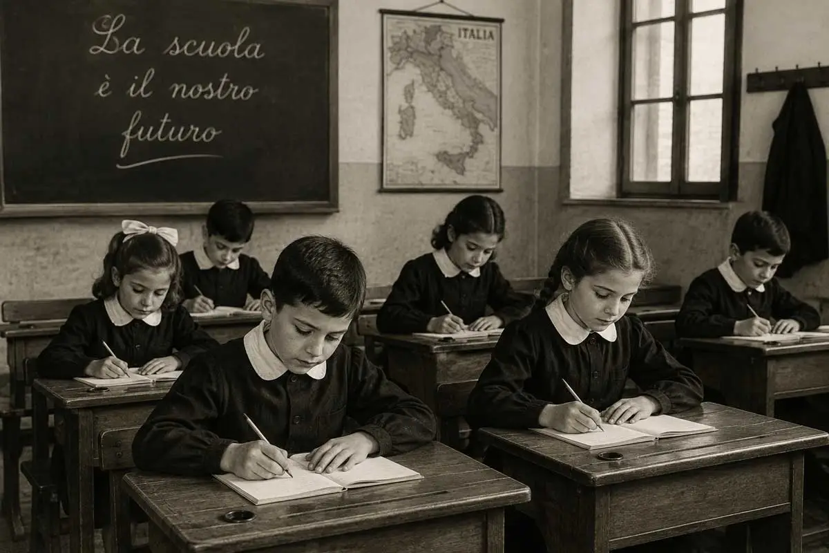 Grembiule scolastico nero nella scuola italiana di un tempo