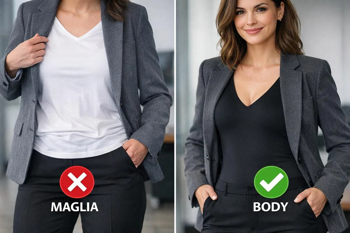 Maglia vs body sotto il blazer
