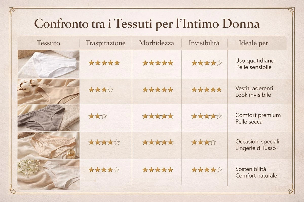 confronto tra cotone microfibra modal seta e bambù per intimo donna