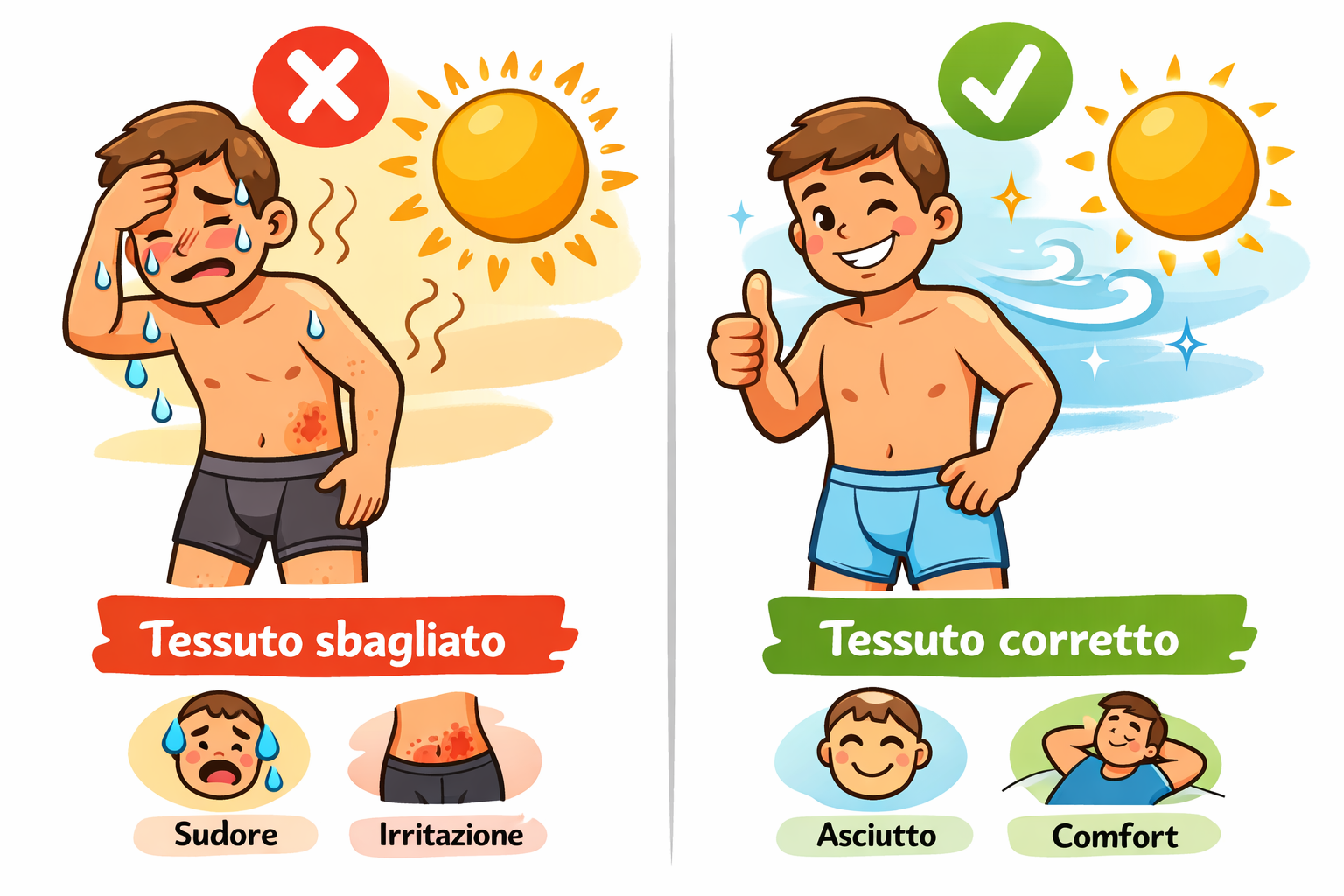 mutande uomo estate caldo sudore irritazione confronto tessuto corretto