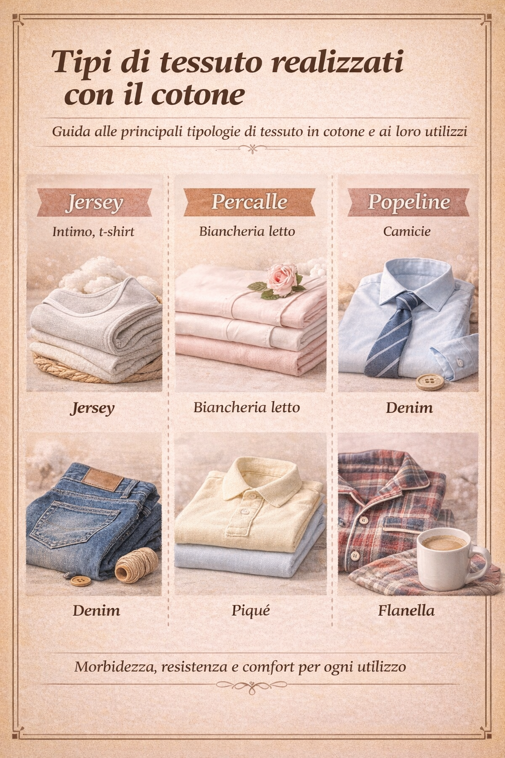 tessuti realizzati con cotone jersey percalle popeline denim pique flanella